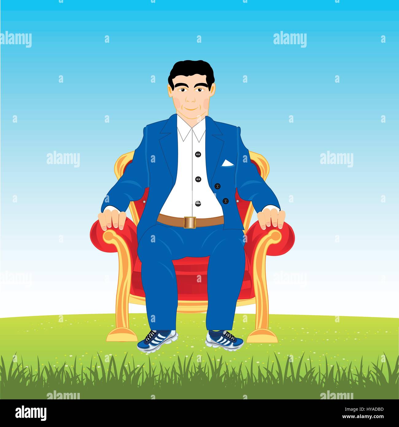 Man in easy chair on glade Stock Vector