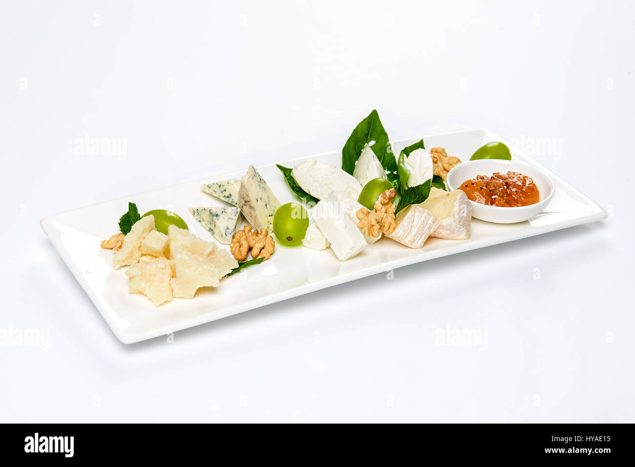 Various cheese type dish served luxery, isolated Stock Photo