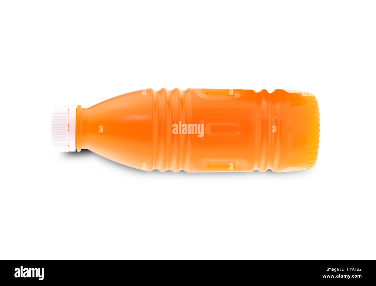 Orange juice in plastic bottle isolated on white background. Stock Photo