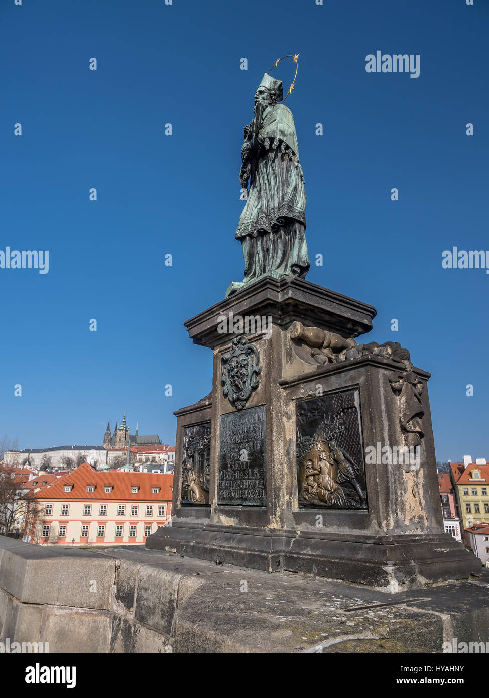 St. John of Nepomuk Statue on the Charles Bridge, Prague, Czech Republic Stock Photo