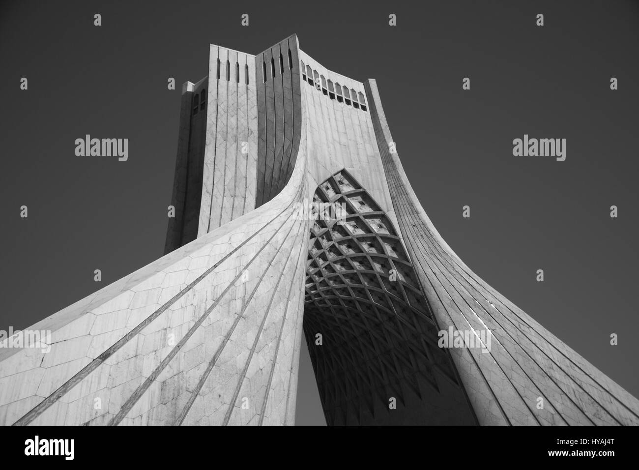 Monochrome image of the Azadi Tower, formerly Shahyad Tower, Azadi Square, Tehran, Islamic Republic of Iran Stock Photo