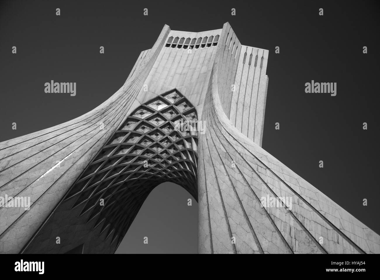 Monochrome image of the Azadi Tower, formerly Shahyad Tower, Azadi Square, Tehran, Islamic Republic of Iran Stock Photo