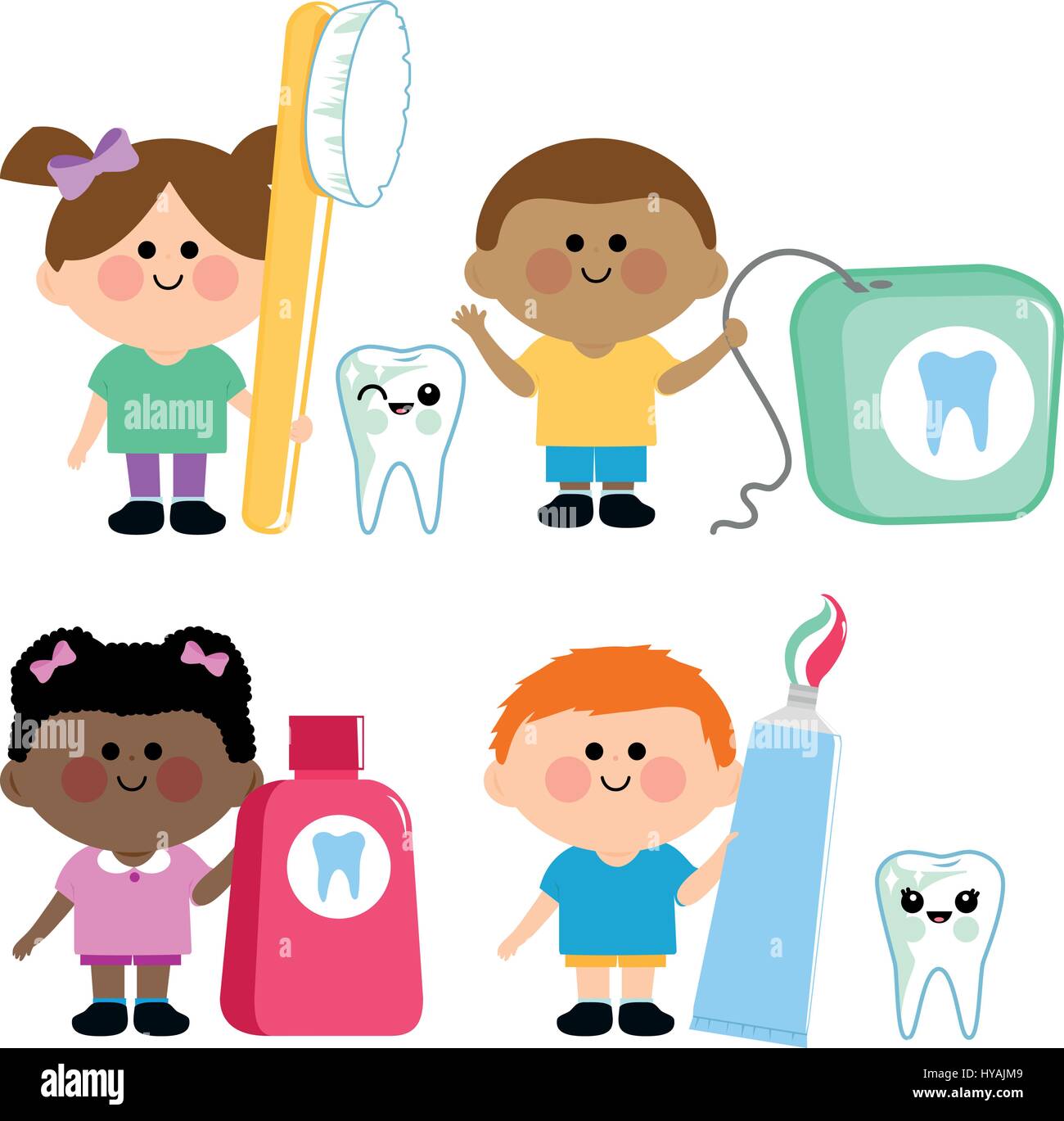 Kids dental hygiene vector set Stock Vector