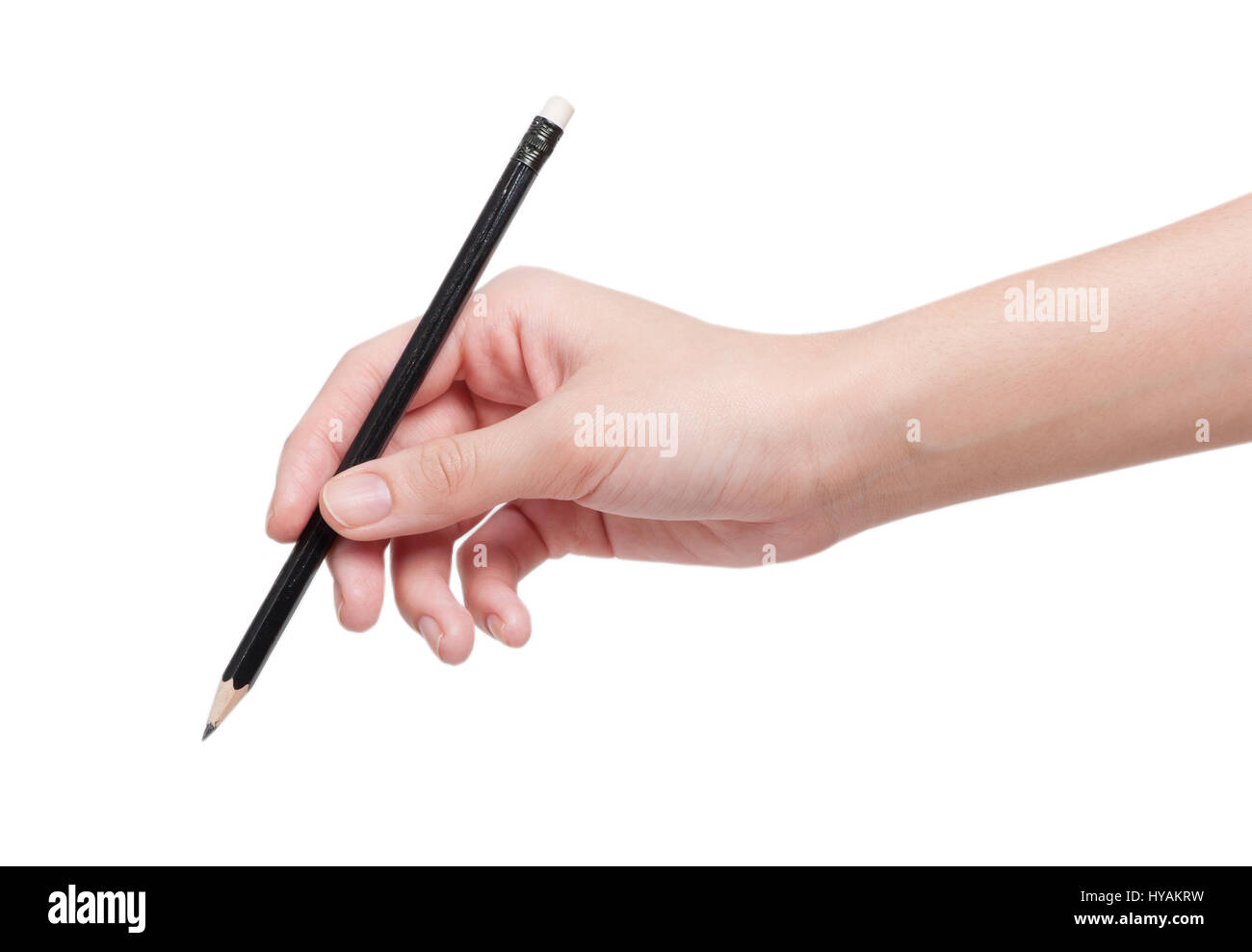 Woman hand with pencil isolated on white background Stock Photo - Alamy