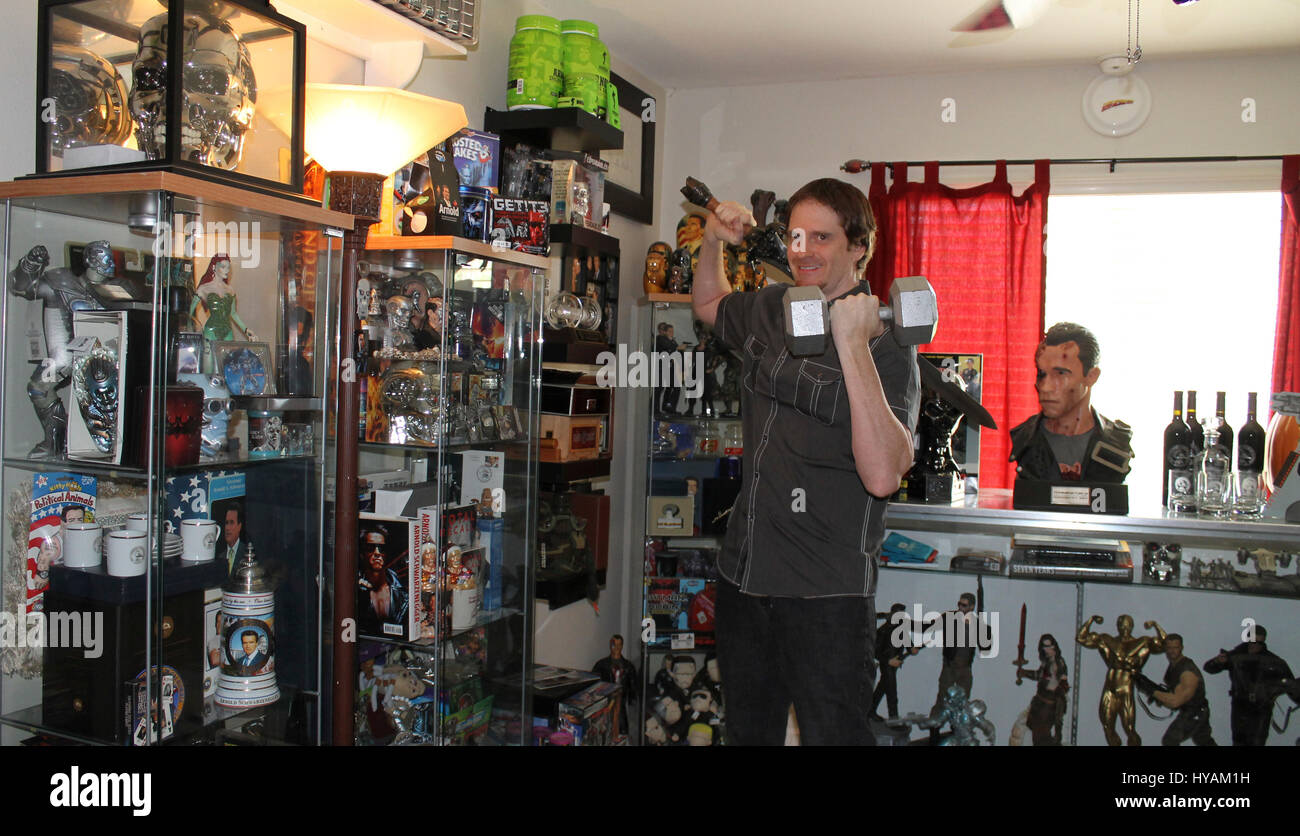 Sacremento California Schwarzeneggar Superfan Randy Jennings Shows Off His Collection Of Arnie Memorabilia The World S Number One Arnie Superfan Is Celebrating His Muscle Bound Hero S 67th Birthday By Revealing His Schwarzenegger Shrine For