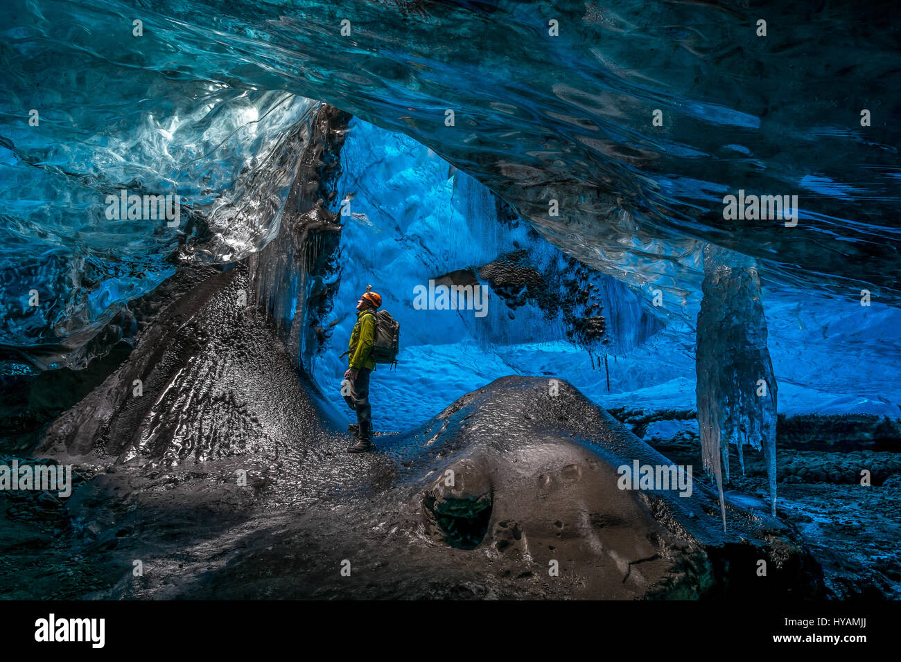 VATNAJOKULL, INCELAND: BRITISH visitors brave flash floods in a bid to explore what could be the world’s most crystal clear network of ice caves. From the cave entrance surrounded by shards of ice like giant teeth, to the maze-like warren of interconnected frozen chambers, he stunning network of ice caves around has proved such a hit with British visitors it hosts around 200 of us each winter. Pictures by local guide Einar Runar Sigurosson from the south side of Vatnajokull glacier in Iceland showcase the glory of one of nature’s most awe-inspiring natural wonders. Stock Photo