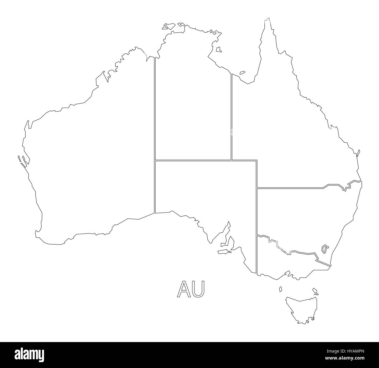 Australia outline silhouette map illustration with states Stock Vector ...