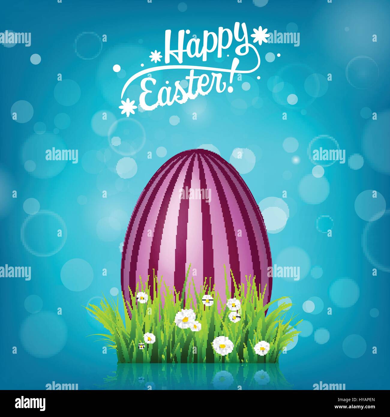 Easter egg hunt. Blue background. April holidays. Flowers and grass ...