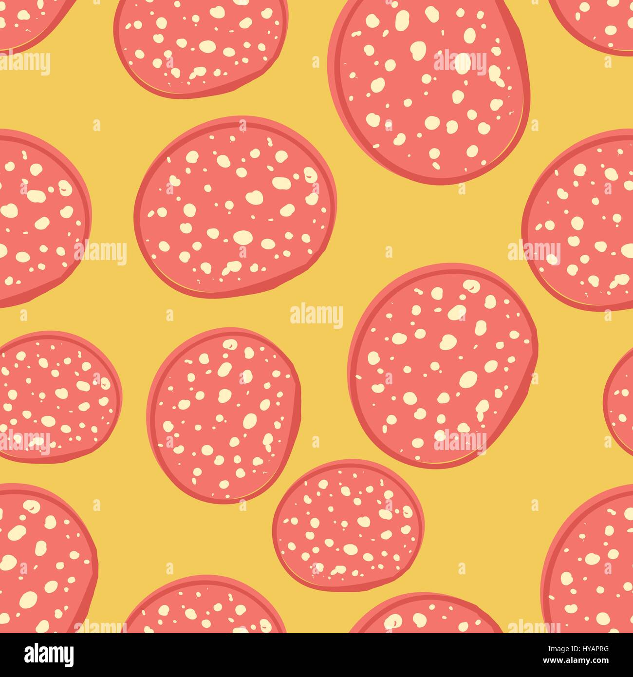Seamless background hand-drawn sliced sausages, pepperoni, vector ...