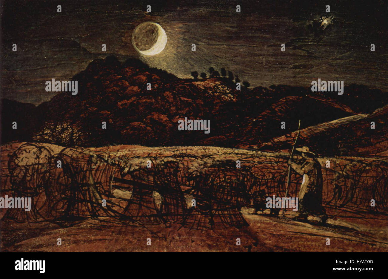 Samuel Palmer Kornfeld im Mondenschein Stock