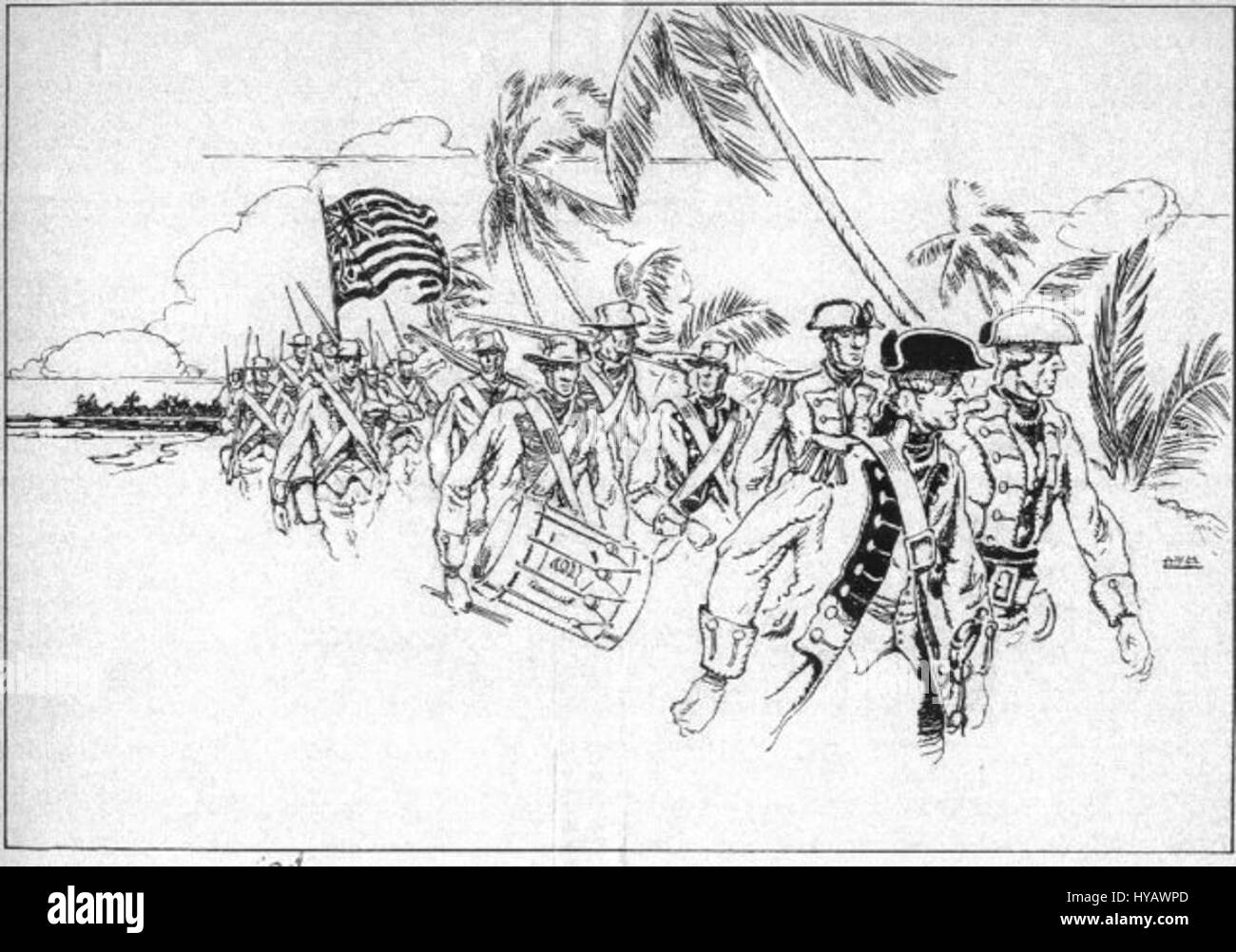 Bahamas, 1776, Samuel Nicholas leading the Marines against Providence Forks Stock Photo