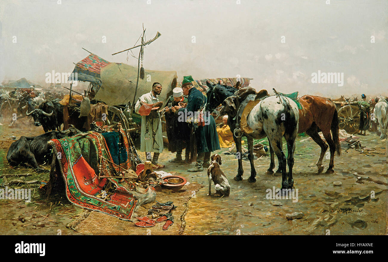 'Brandt Jarmark na Podolu' refers to a historical or cultural market scene, likely depicting traditional trade and commerce in the Podolia region. The artwork captures daily life, cultural interactions, and the significance of marketplaces in the local economy. Stock Photo