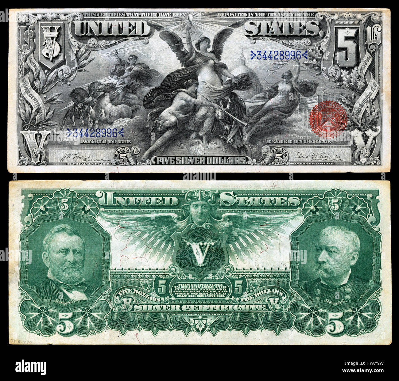 The US $5 bill from 1896, Series Fr. 270, is a historic currency note ...