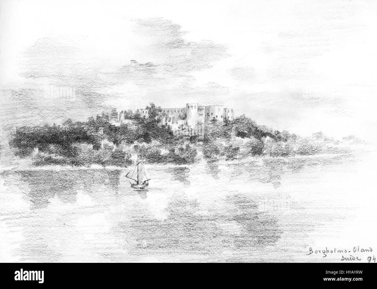 Jeanne Bricou de Vietinghoff drawing Borgholm castle wiki Stock Photo