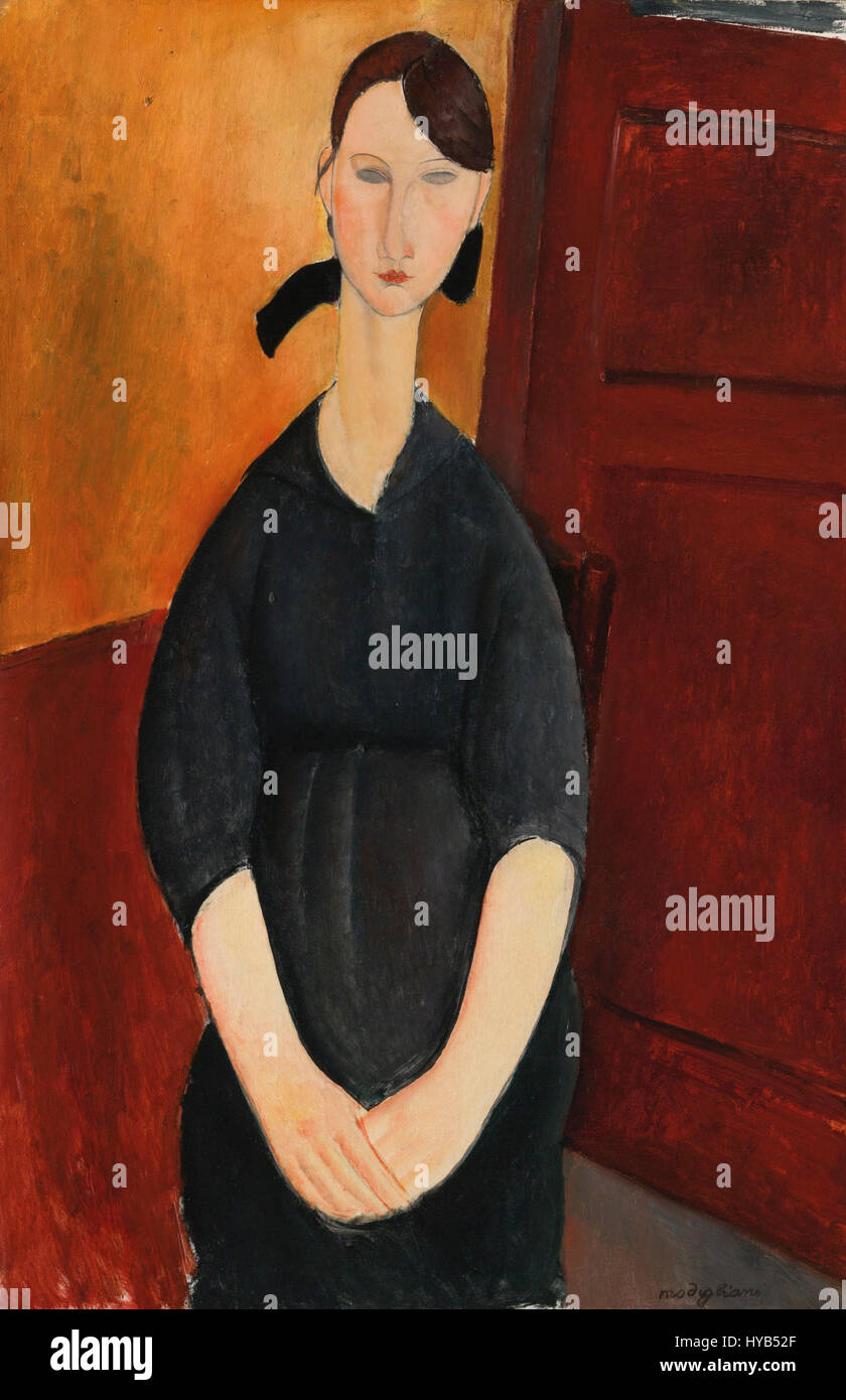 Amedeo Modigliani's portrait in this work showcases his characteristic ...