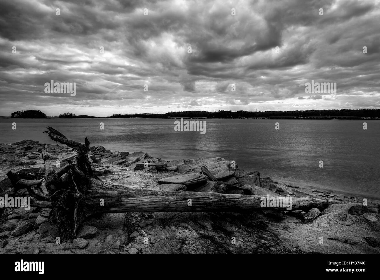 Mountain View Park is located near Gainesville, GA on Lake Lanier.  It is quite popular with local bank fisherman as it has a nice secluded beach area from which to fish.  Lake Lanier (Lake Sydney Lanier) is a 38,000 acre lake with over 690 miles of shoreline in northern Georgia.  It was created by completing the Buford Dam on the Chattahoochee River in 1956.  It is also fed by the Chestatee River. Stock Photo