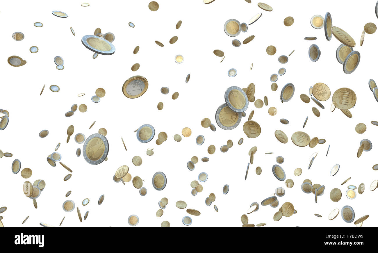 3d illustration of falling euro coins isolated on white background ...
