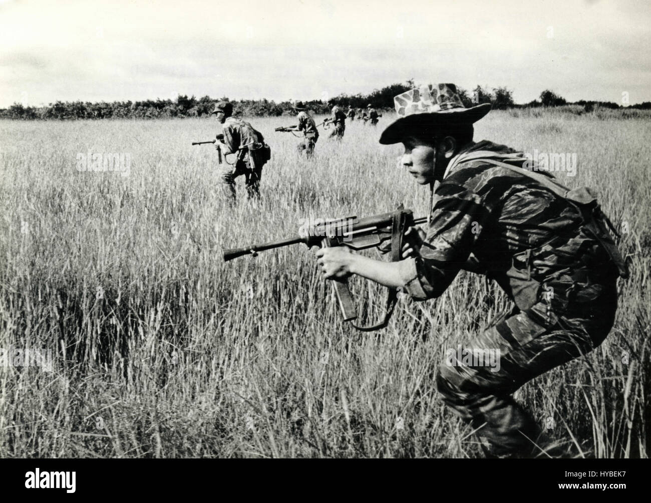South Vietnam soldiers patrolling at the border with Cambodia, South Vietnam Stock Photo