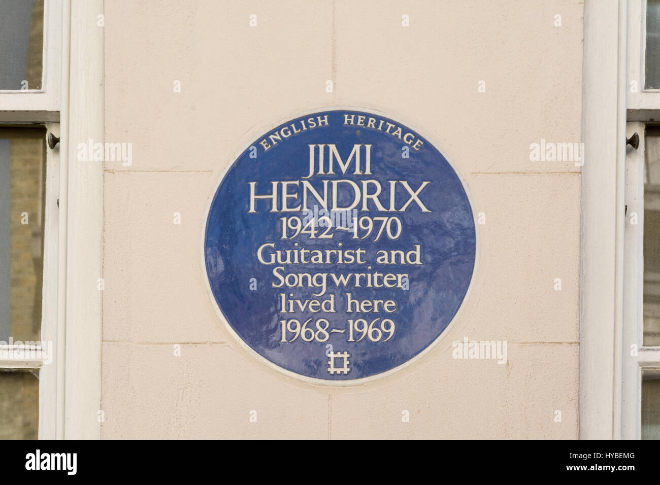 Blue plaque outside Jimi Hendrix's London home on Brook Street, Mayfair. Stock Photo