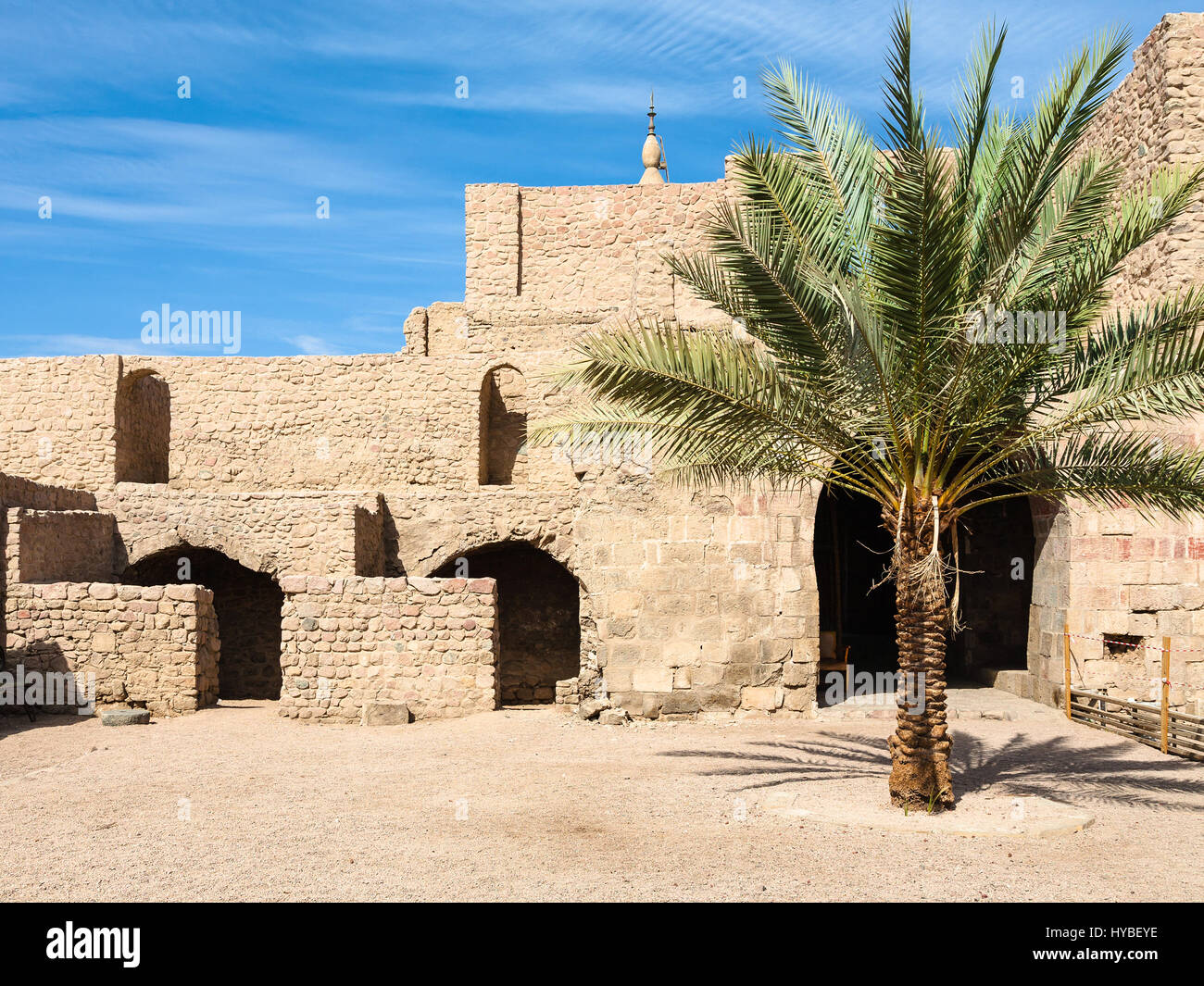 AQABA, JORDAN - FEBRUARY 23, 2012: court of Aqaba Fortress (Aqaba Castle, Mamluk Castle, Fort). The castle was originally built by the Mamluk sultan A Stock Photo