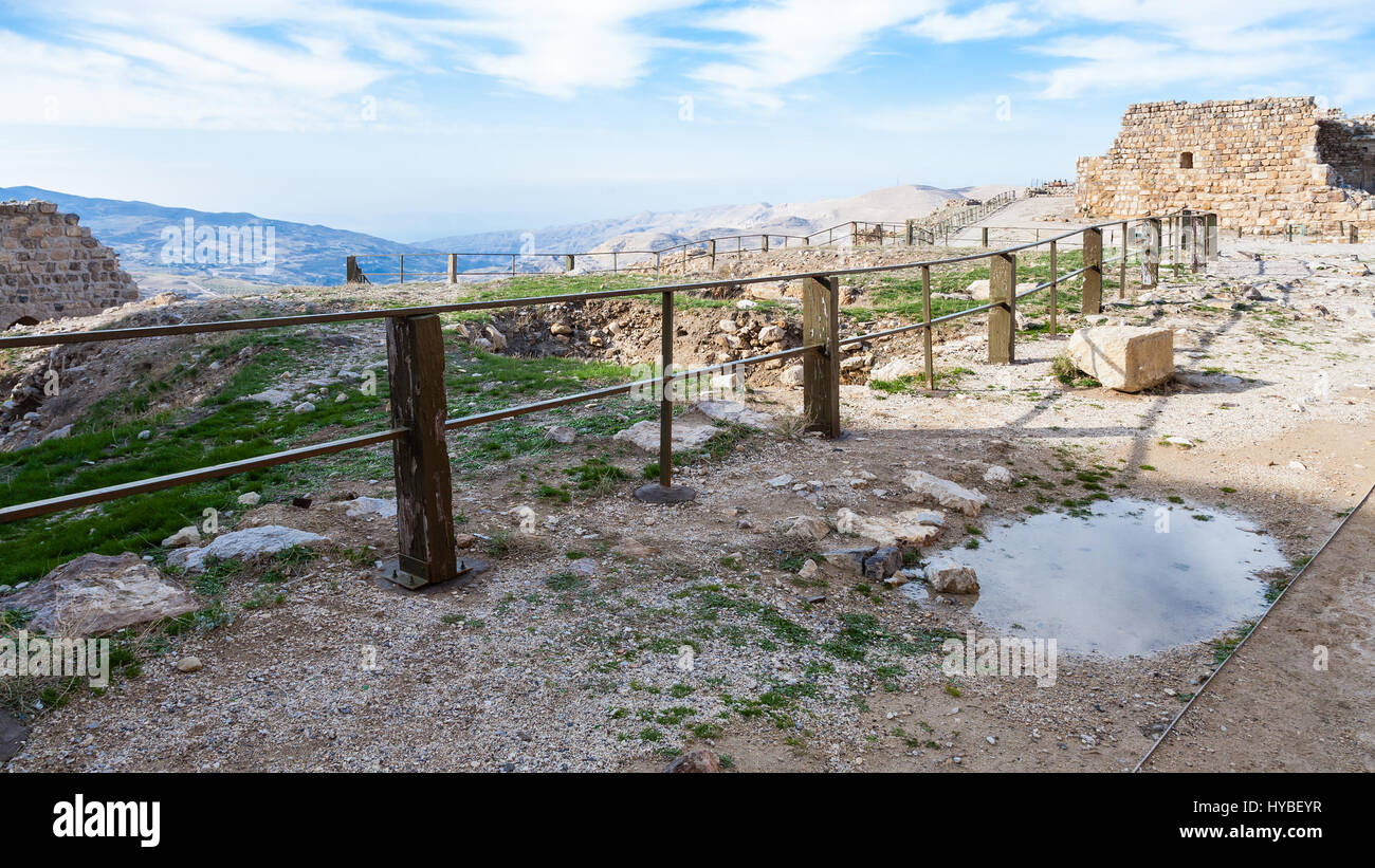 AL-KARAK, JORDAN - FEBRUARY 20, 2012: outdoor court of medieval Kerak castle in winter. Kerak Castle is one of the largest crusader castles in the Lev Stock Photo