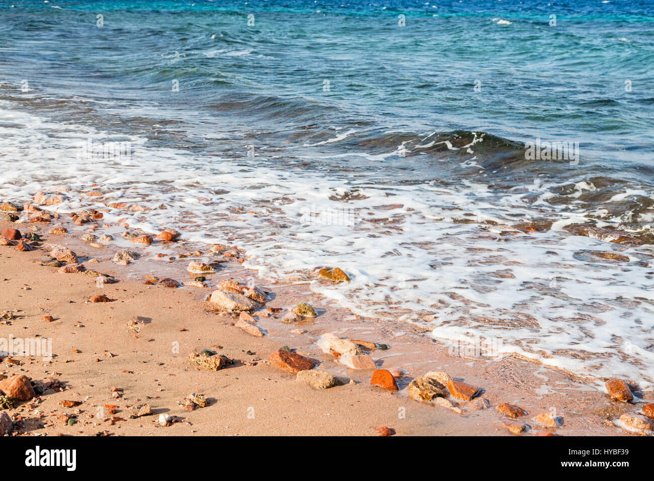 Travel to Middle East country Kingdom of Jordan - beach of Gulf of Aqaba on Red Sea in winter morning Stock Photo