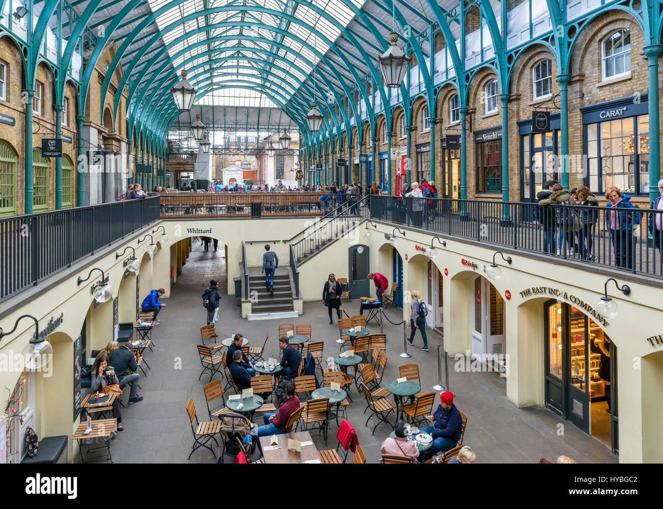 Covent Garden, London. Shops and cafes inside Covent Garden Market, West End, London, England, UK Stock Photo