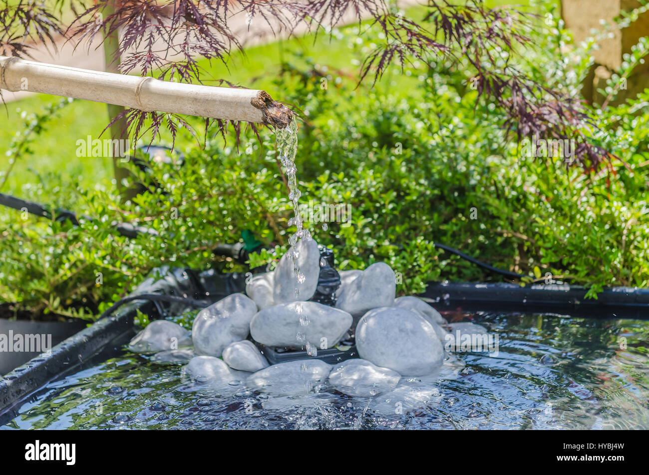 Traditional bamboo fountain in a japanese garden Stock Photo Alamy
