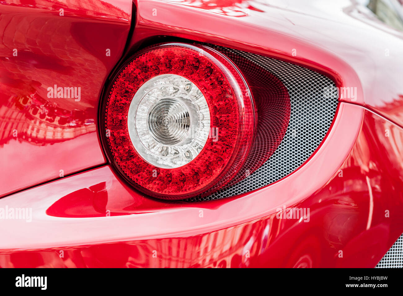 Close up of back lights of a red car Stock Photo Alamy