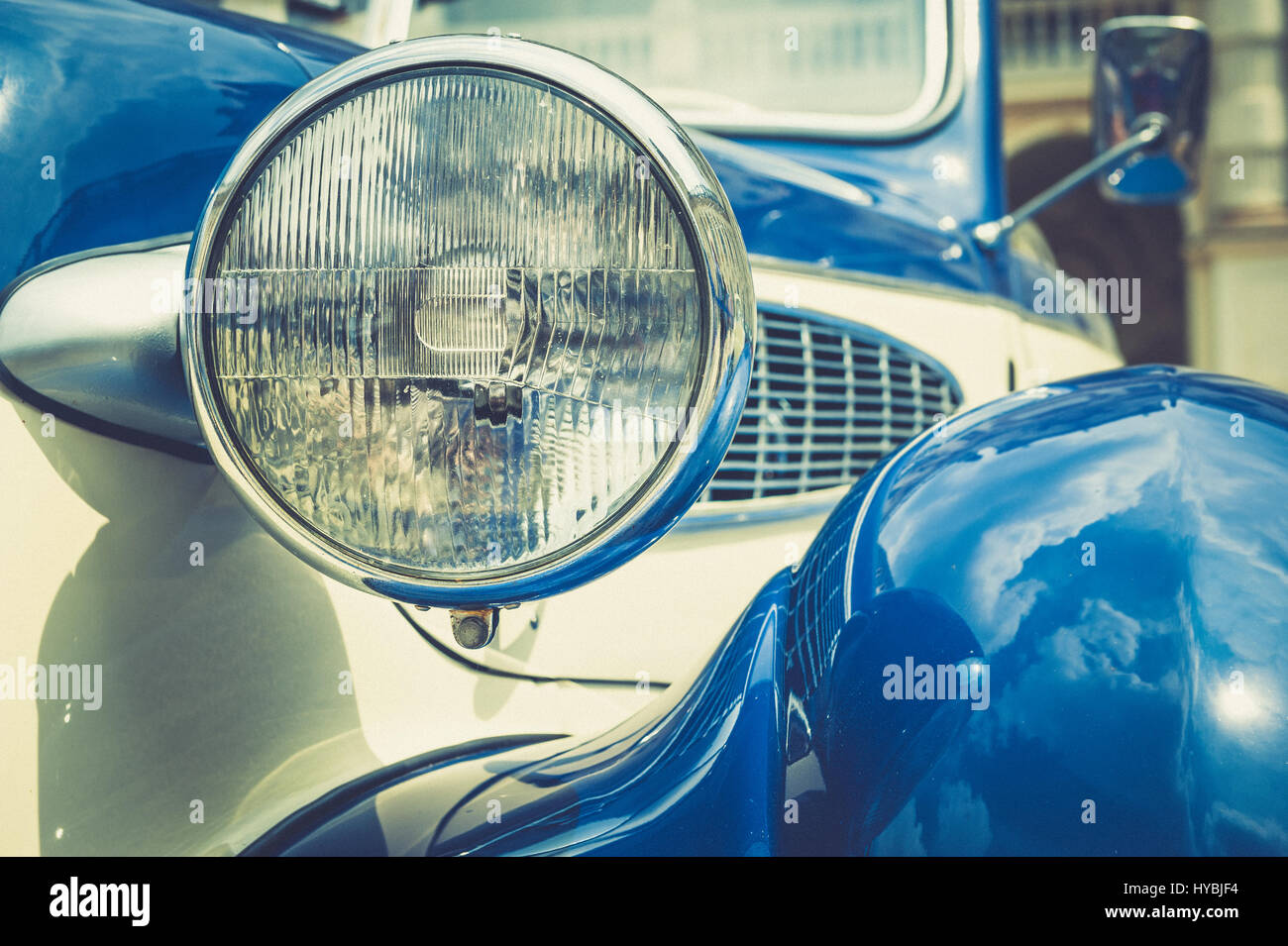 Vintage classic car front view with headlight Stock Photo