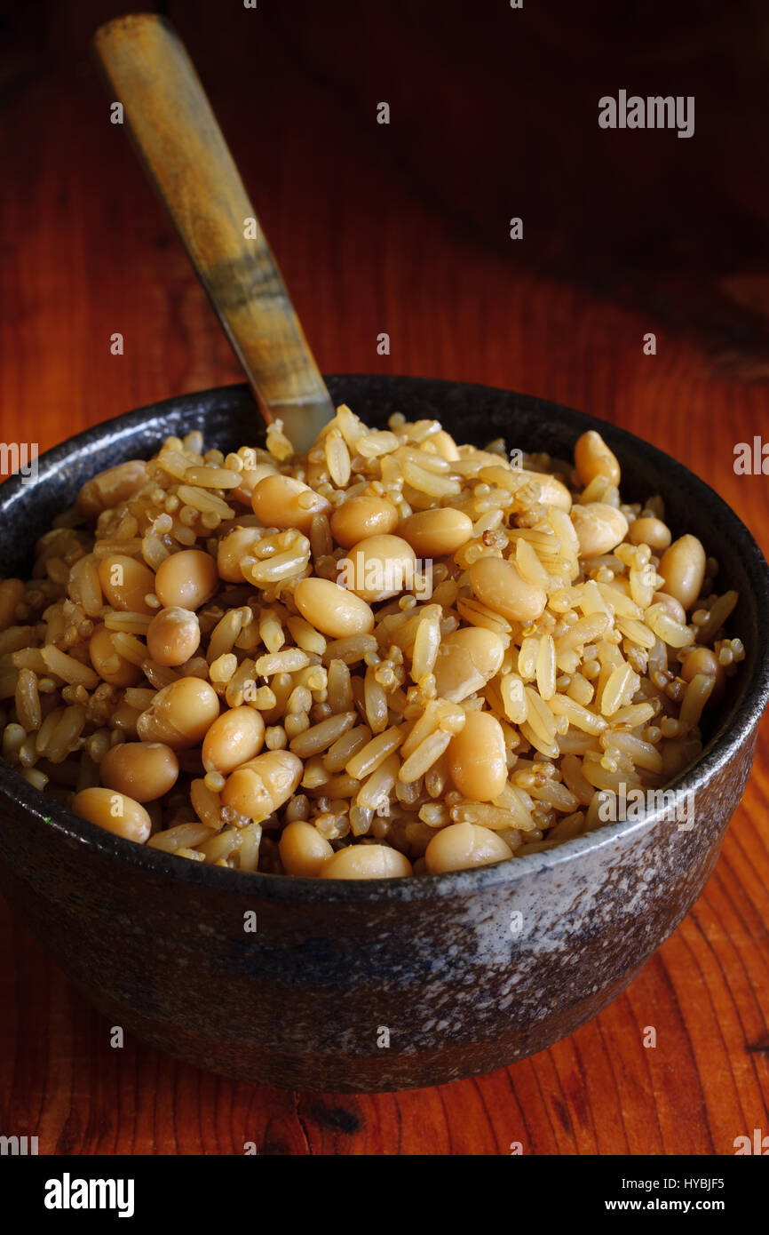 Brown wholegrain rice with haricot or navy beans and Quinoa a healthy high in fiber alternative