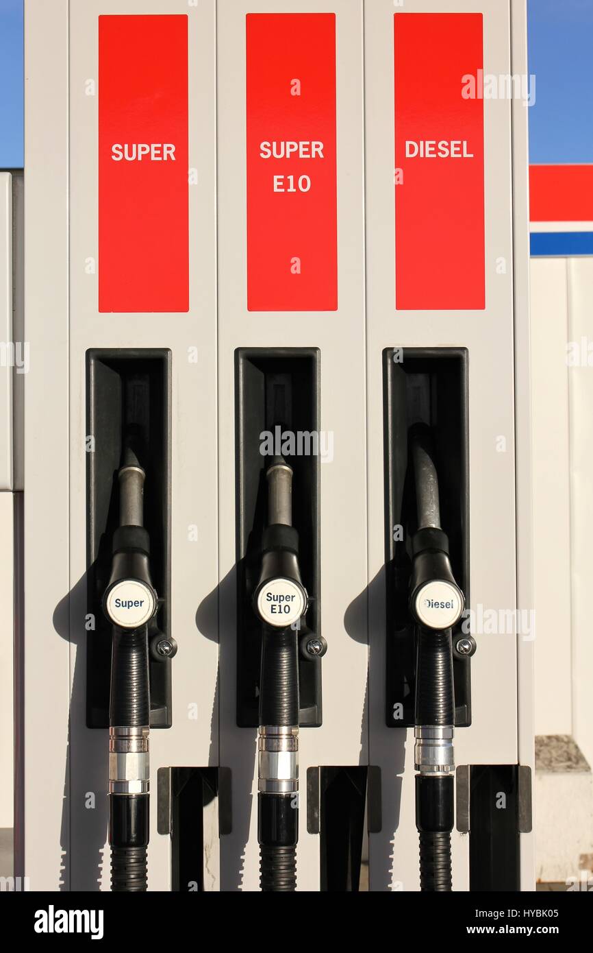 gas pump with 3 nozzles Stock Photo