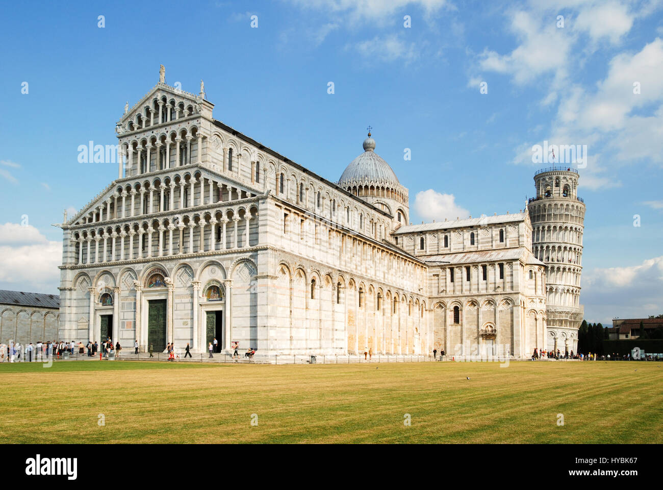 The cathedral and leaning tower of Pisa, Italy on a sunny day in October. Stock Photo