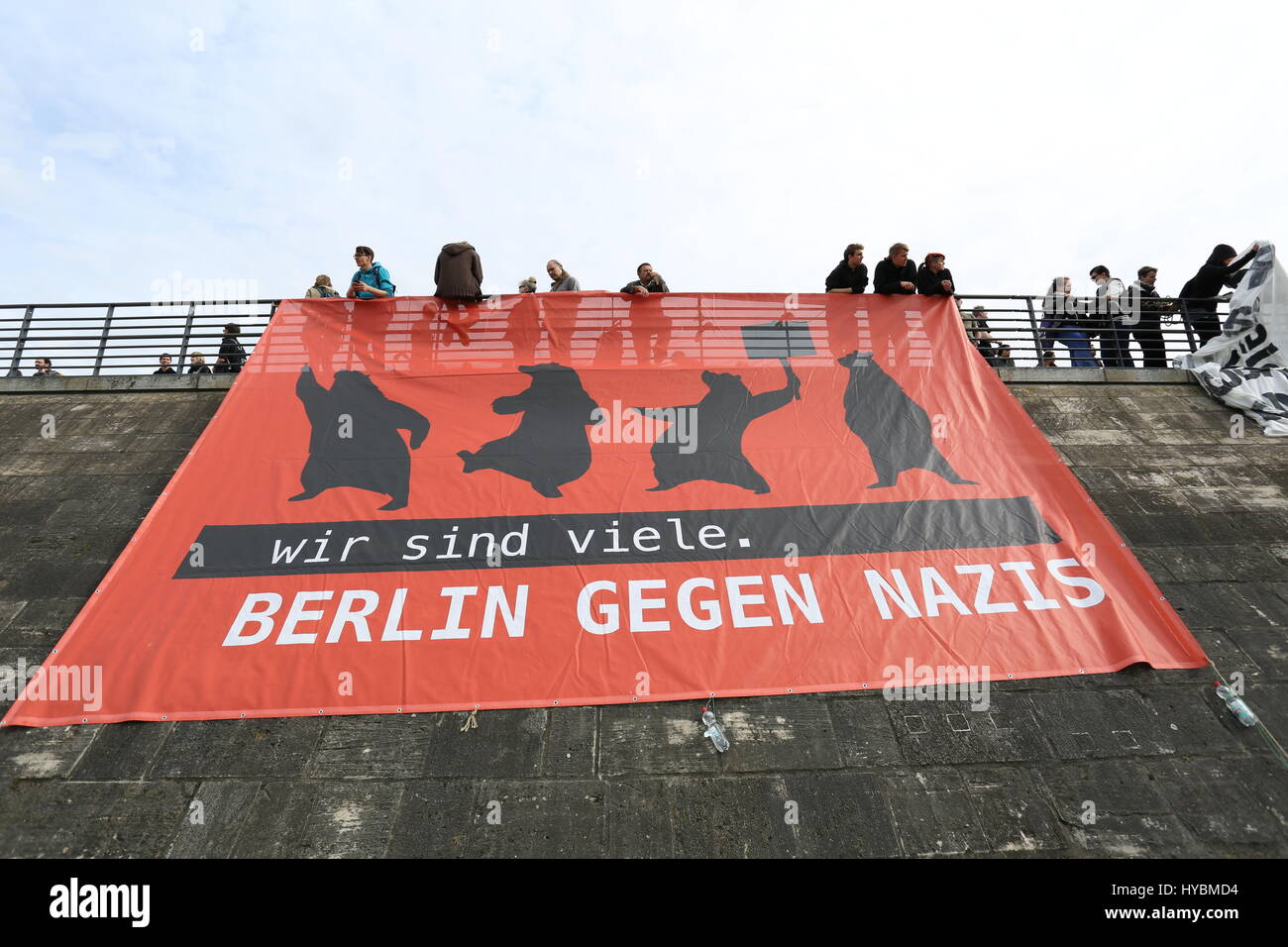 Belrin, Gemany, May 9th, 2015: Antifa protest against Pegida. Stock Photo