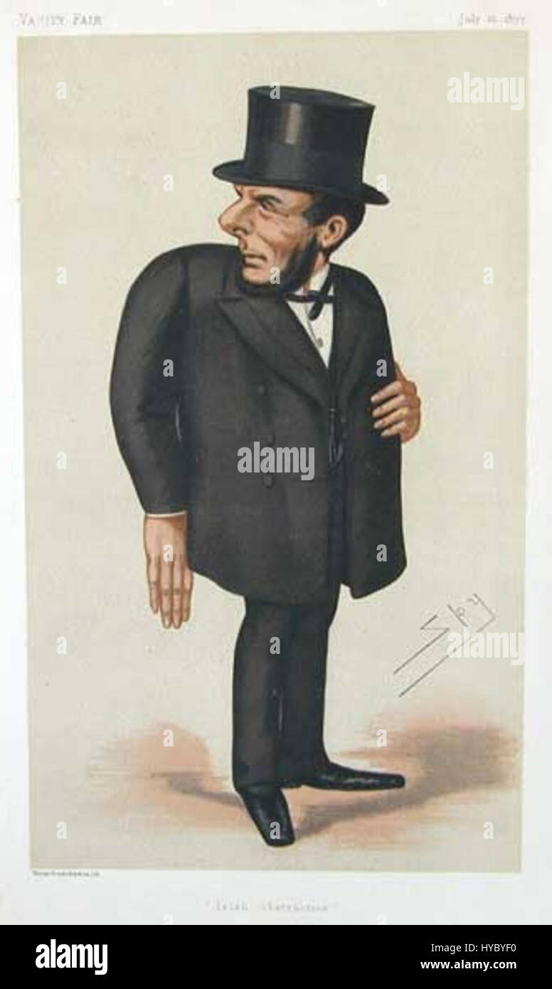 The caricature of Joseph Biggar in Vanity Fair (July 21, 1877) highlights the Irish nationalist and Member of Parliament. Biggar was known for his advocacy for Irish home rule and his role in British politics during the late 19th century. Stock Photo