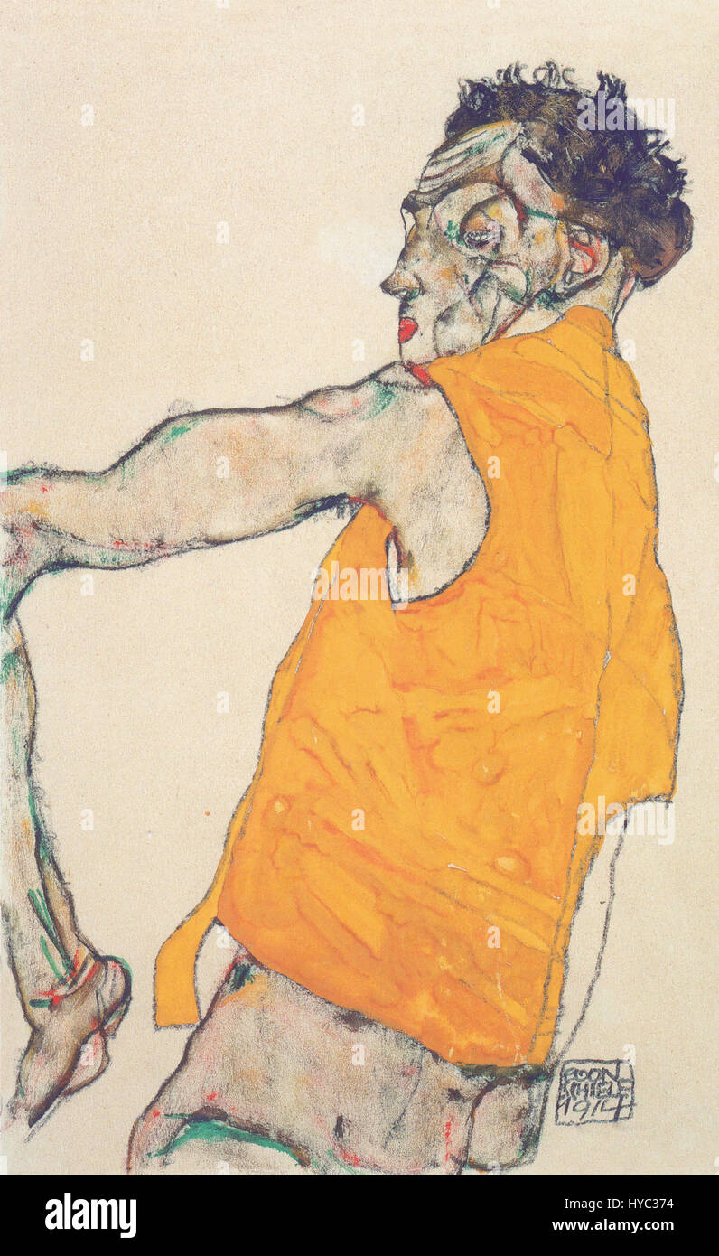 Egon Schiele Selbstbildnis in gelber Weste 1914 Stock Photo - Alamy
