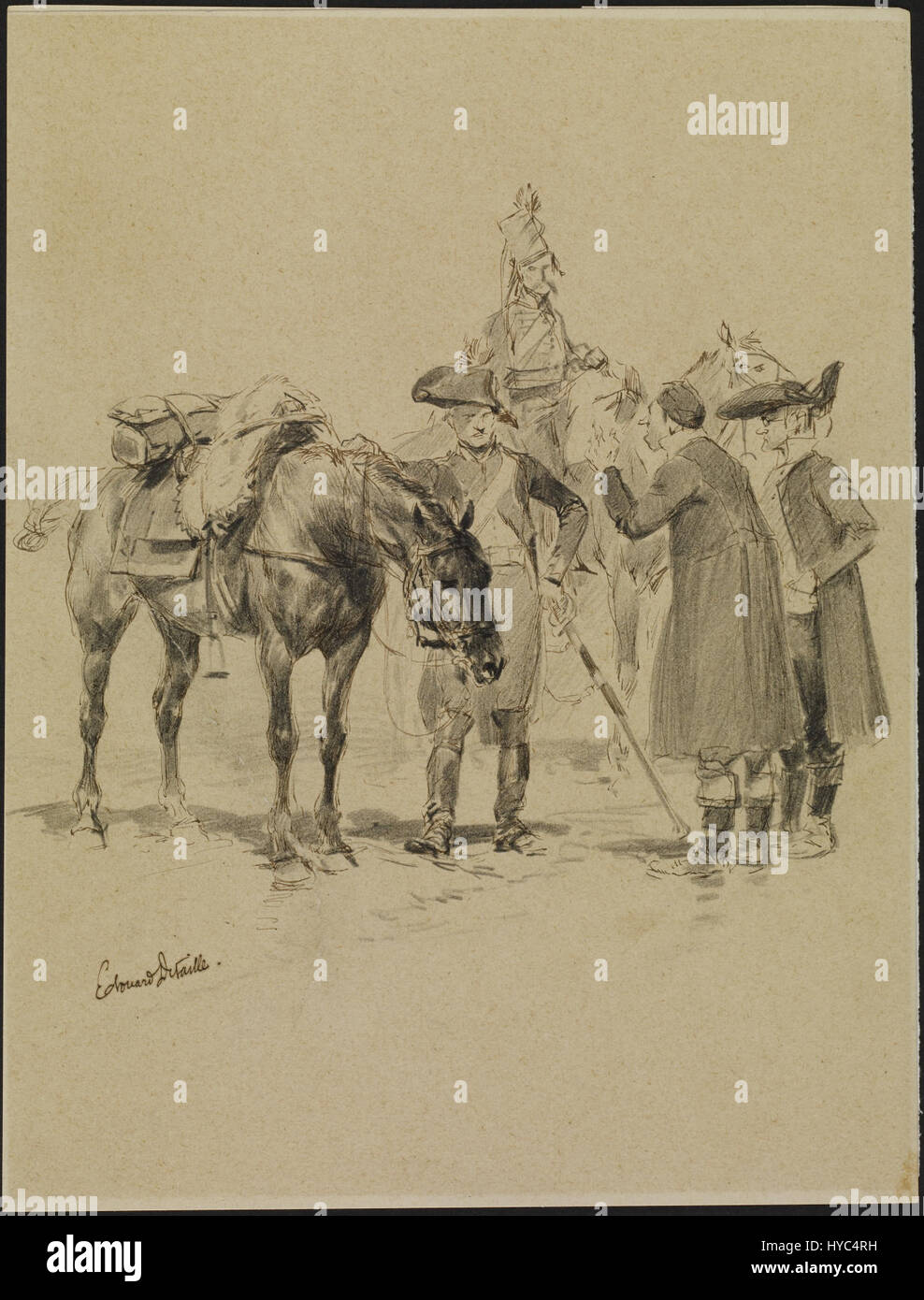 Jean Baptiste Edouard Detaille Two Soldiers with Horses Walters 372795 Stock Photo Alamy