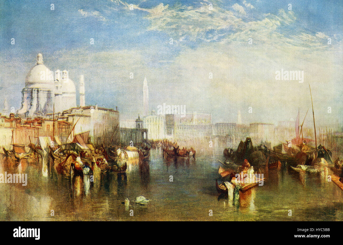 This painting, titled Venice, is by the English Romanticist landscape artist J.M. W. Turner (1775-1851). Turner's ideal was light, and his ambition was to paint the sun. He loved painting the sea and water, especially if in the distance some beautiful city or country enabled him to play wih the effects of shadow and sunshine. Stock Photo