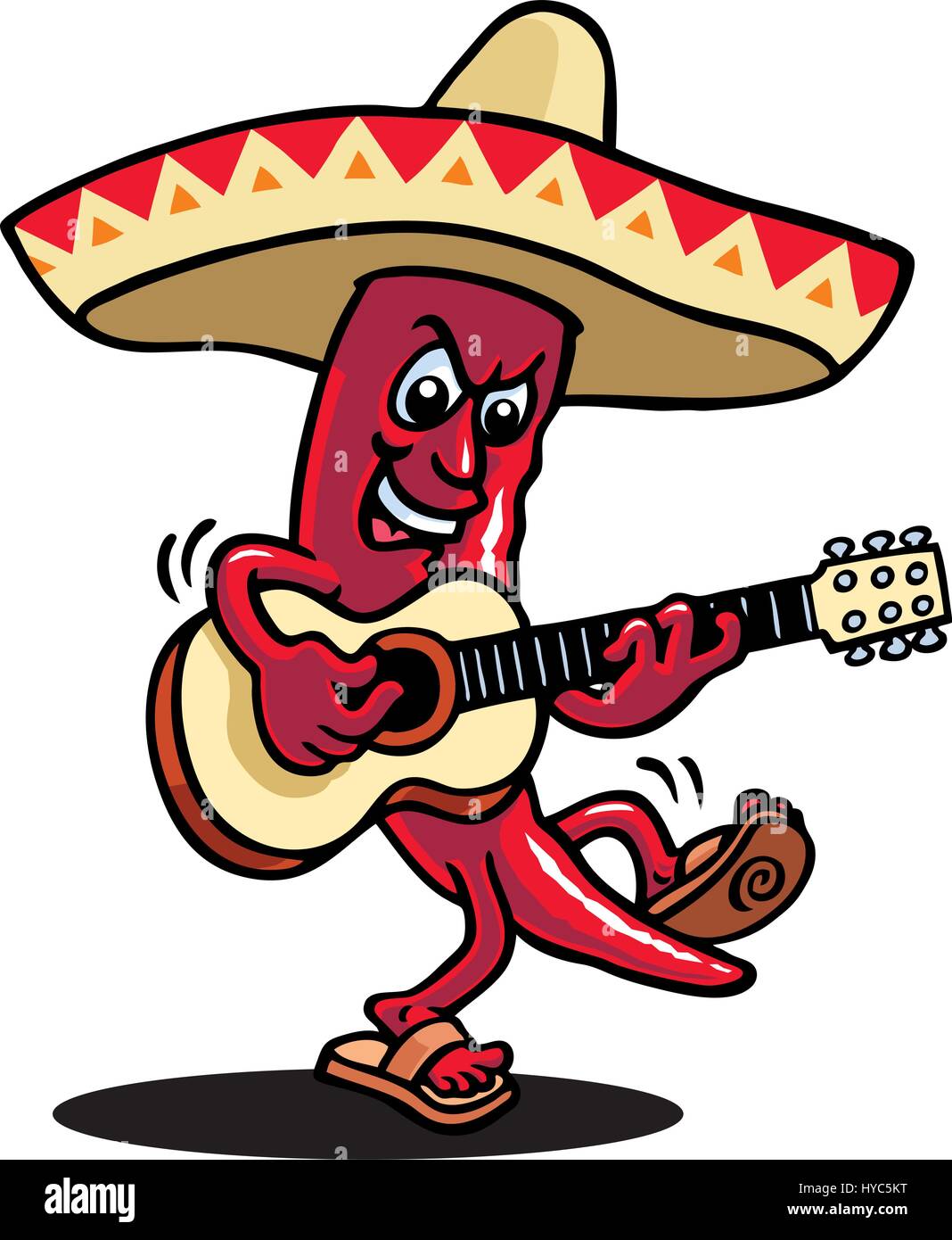 Mexican Chilli Playing the Guitar.. Vector Illustration. Stock Vector