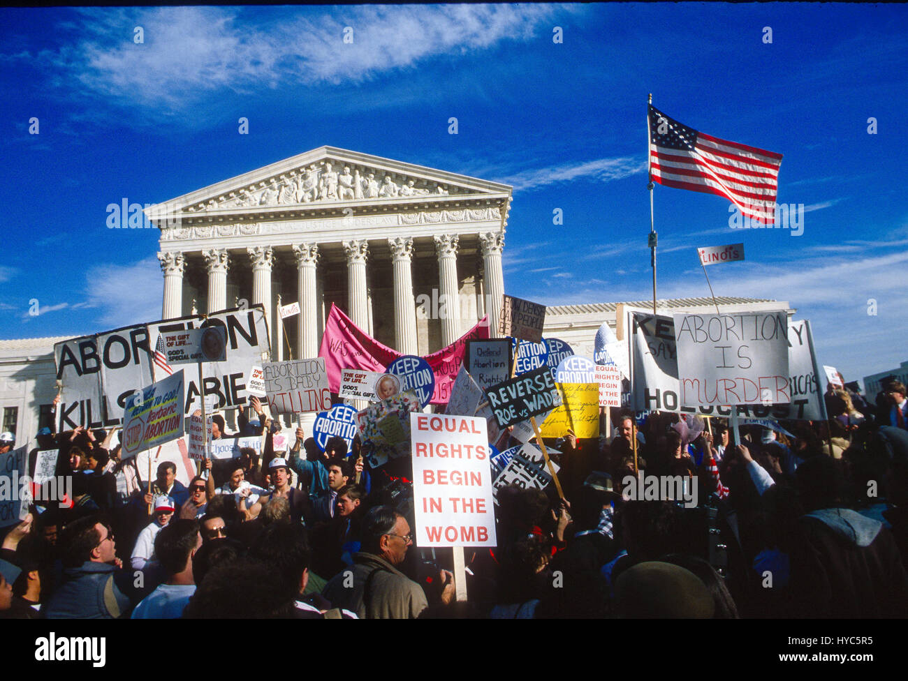 Hundreds of thousands of people participate in the Annual RIght to Life March which starts at the Monument grounds and then travels the lenght of Pennsylvania Avenue to pass in front of the United States Supreme Court,Washington DC., January 22, 1989. Photo by Mark Reinstein Stock Photo