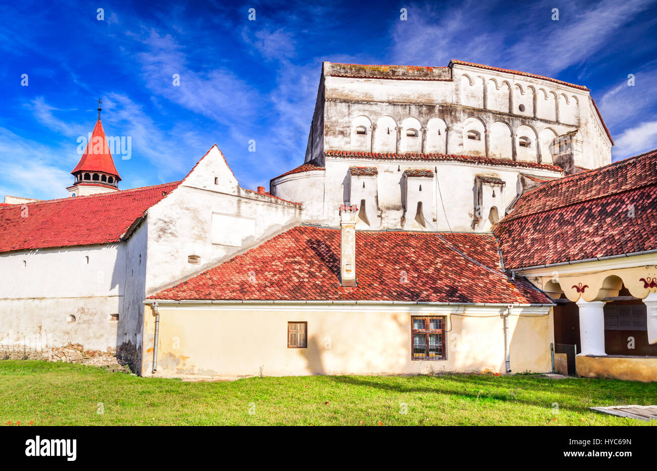 Prejmer, Romania. Fortified church of Tartlau,  Prejmer. Churches built by Teutonic Knights, settlement of the Transylvanian Saxons. Stock Photo