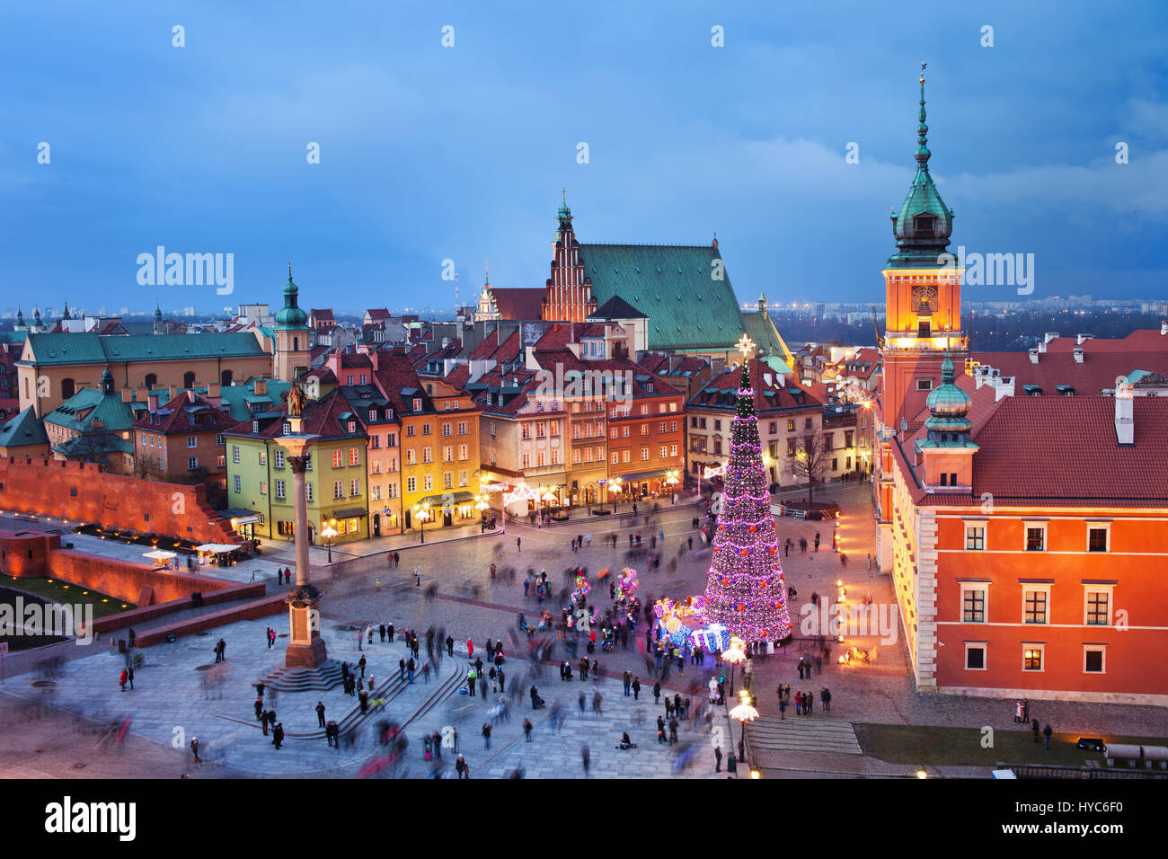 Warsaw Old Town in Poland in the evening, during Christmas time. Stock Photo