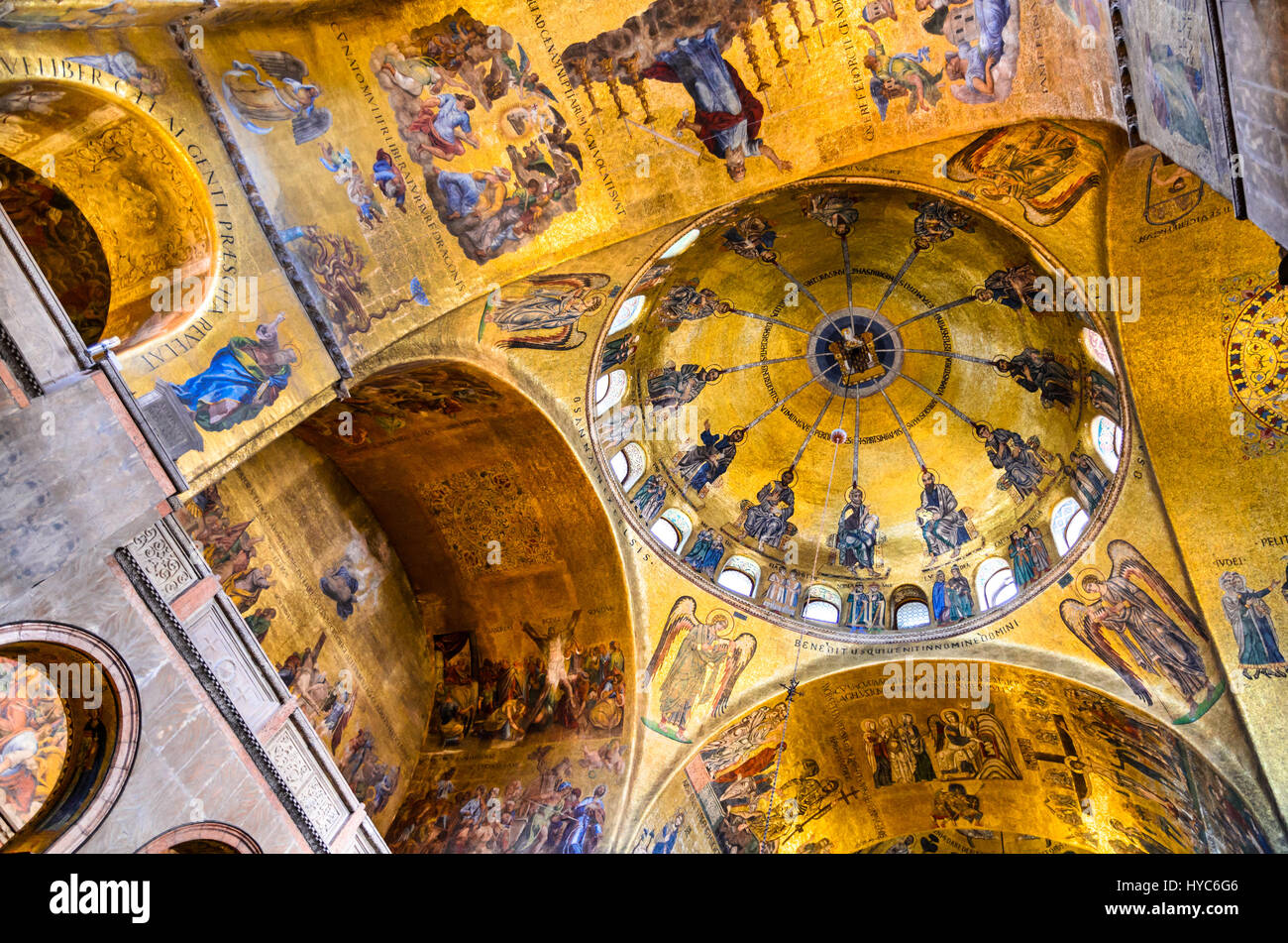 Venice, Italy - Interior Byzantine style painted dome of Basilica San Marco, Venezia landmark of Italy. Stock Photo