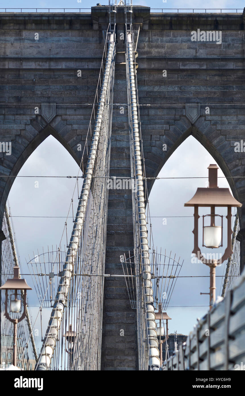 brooklyn bridge close up, new york, usa Stock Photo