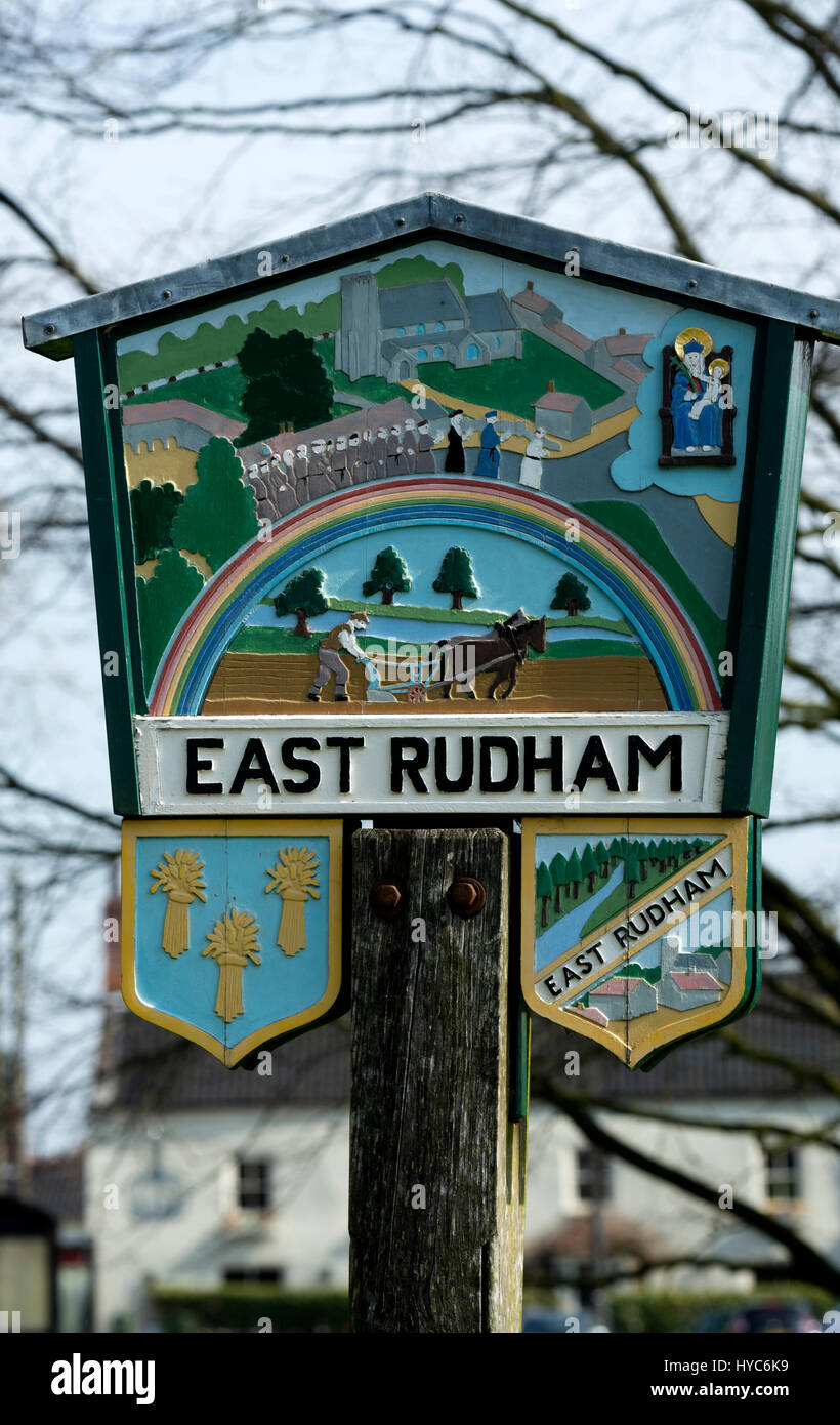 East Rudham village sign, Norfolk, England, UK Stock Photo