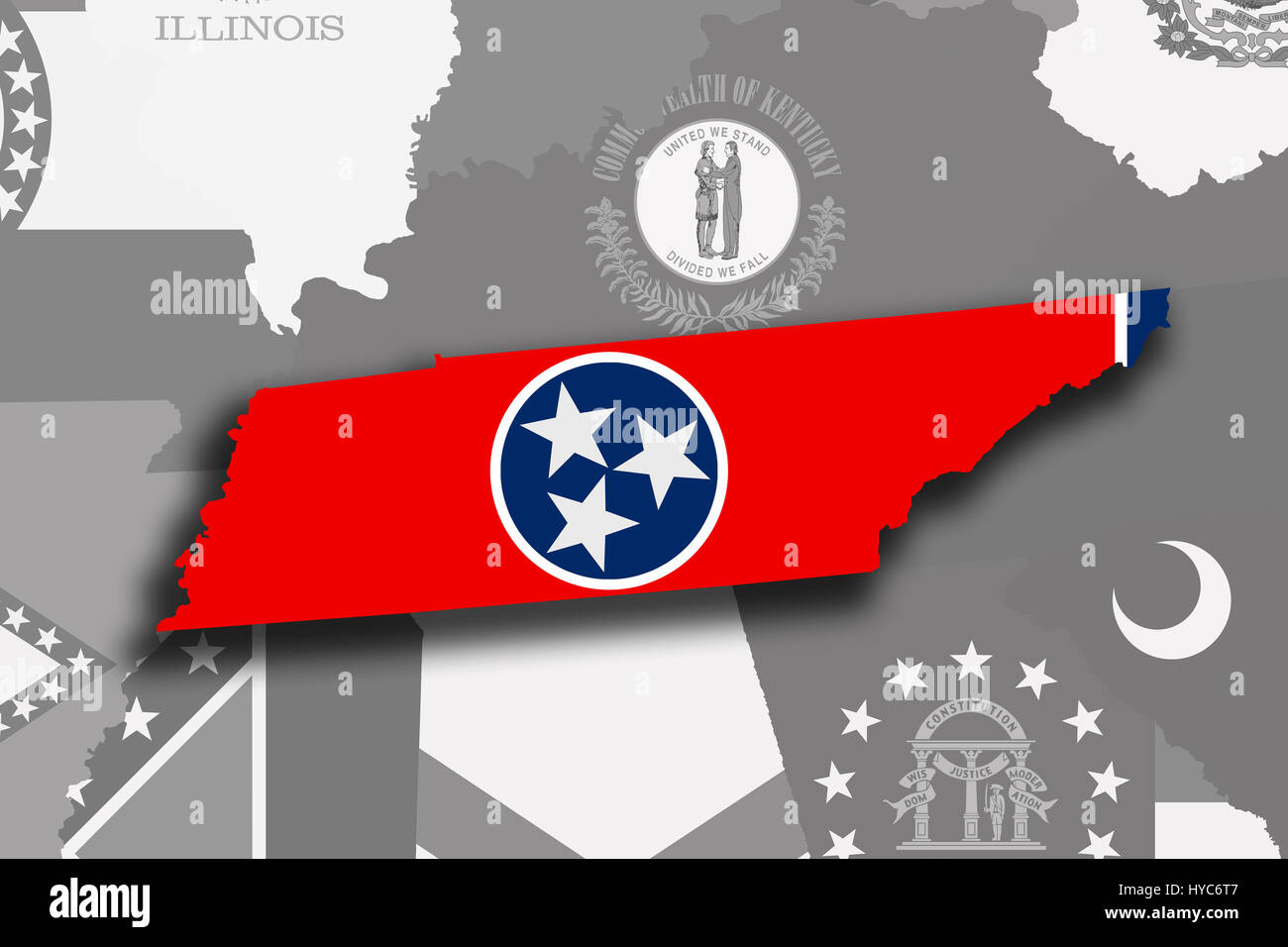 Illustration of the State of Tennessee silhouette map and flag. Its a ...