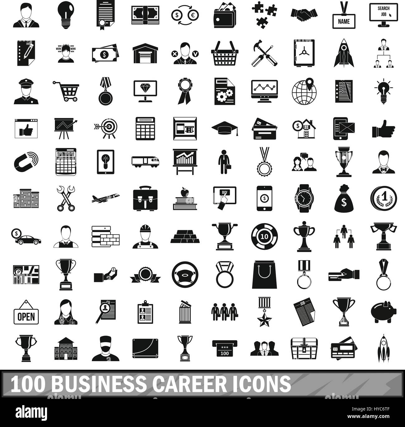 100 business career icons set, simple style Stock Vector Image & Art ...