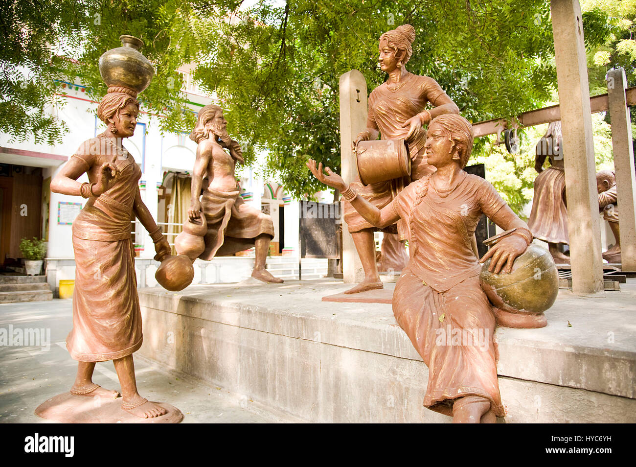 sculpture of Paniharin Women on well, varanasi, uttar pradesh, Asia, India Stock Photo