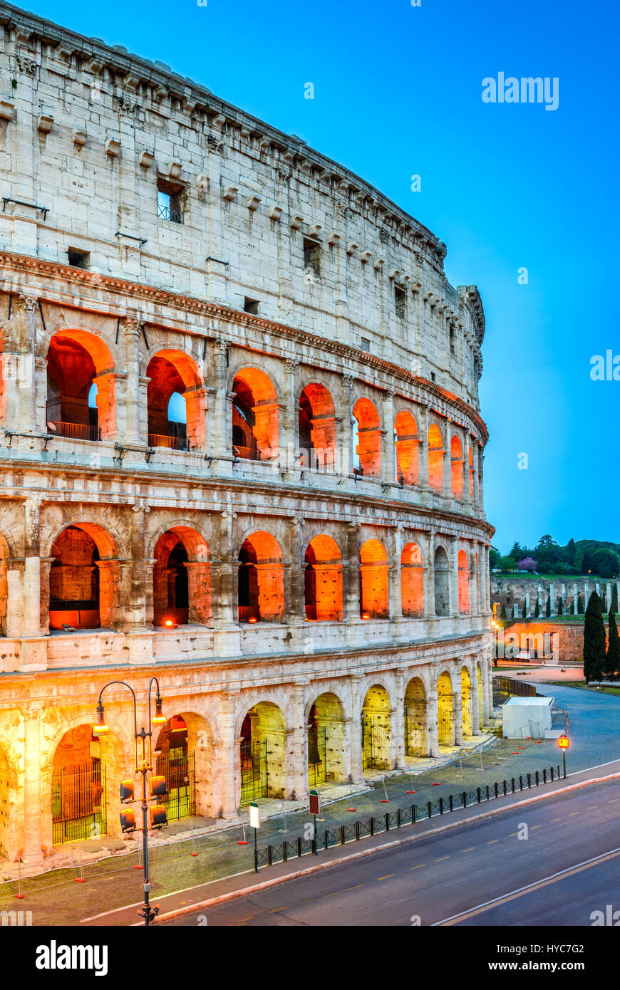Rome, Italy. Colosseum, Coliseum or Coloseo, Flavian Amphitheatre largest ever built symbol of ancient Roma city in Roman Empire. Stock Photo