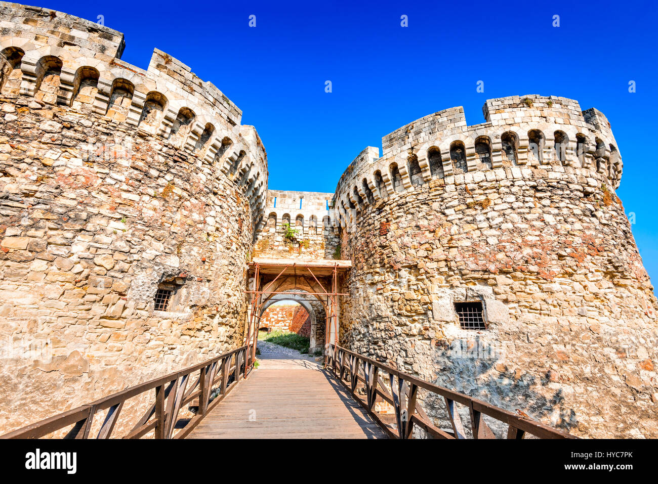 Belgrade, Serbia. Kalemegdan Fortress entrance, ancient Singidunum, scene of battle between Hungarians, Wallachs and Turks. Stock Photo